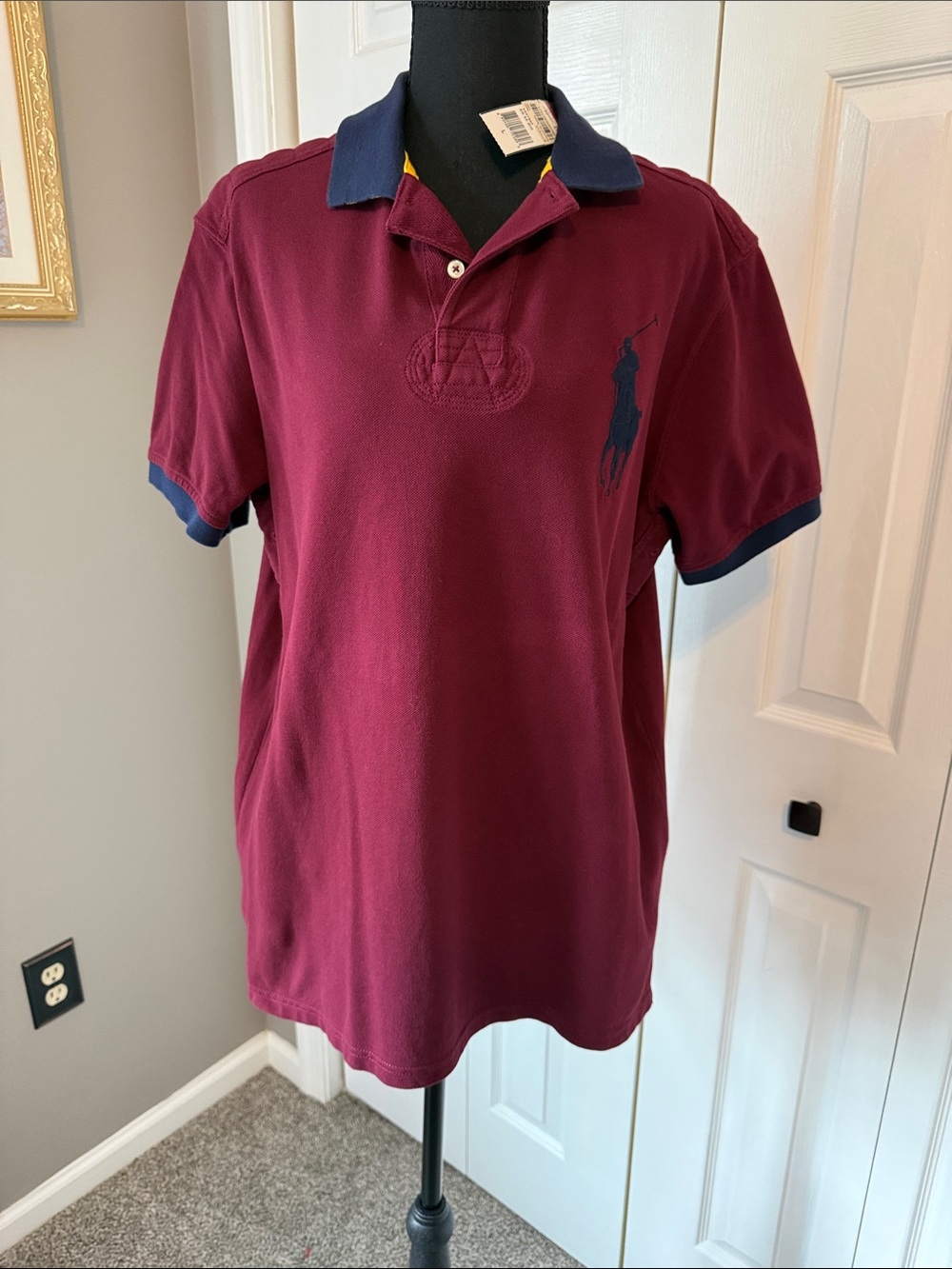 Vintage Y2K Ralph Lauren Polo Shirt - Burgundy with Navy Accents